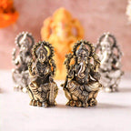 Brass Silver Plated Lightweight Ganesha & Lakshmi Idol Sitting on Lotus (3.5 Inch) Vedansh Craft