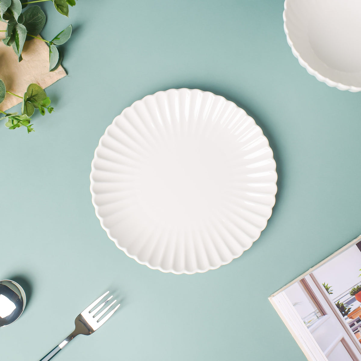 Riona Ribbed Ceramic Snack Plate White 7 Inch Nestasia