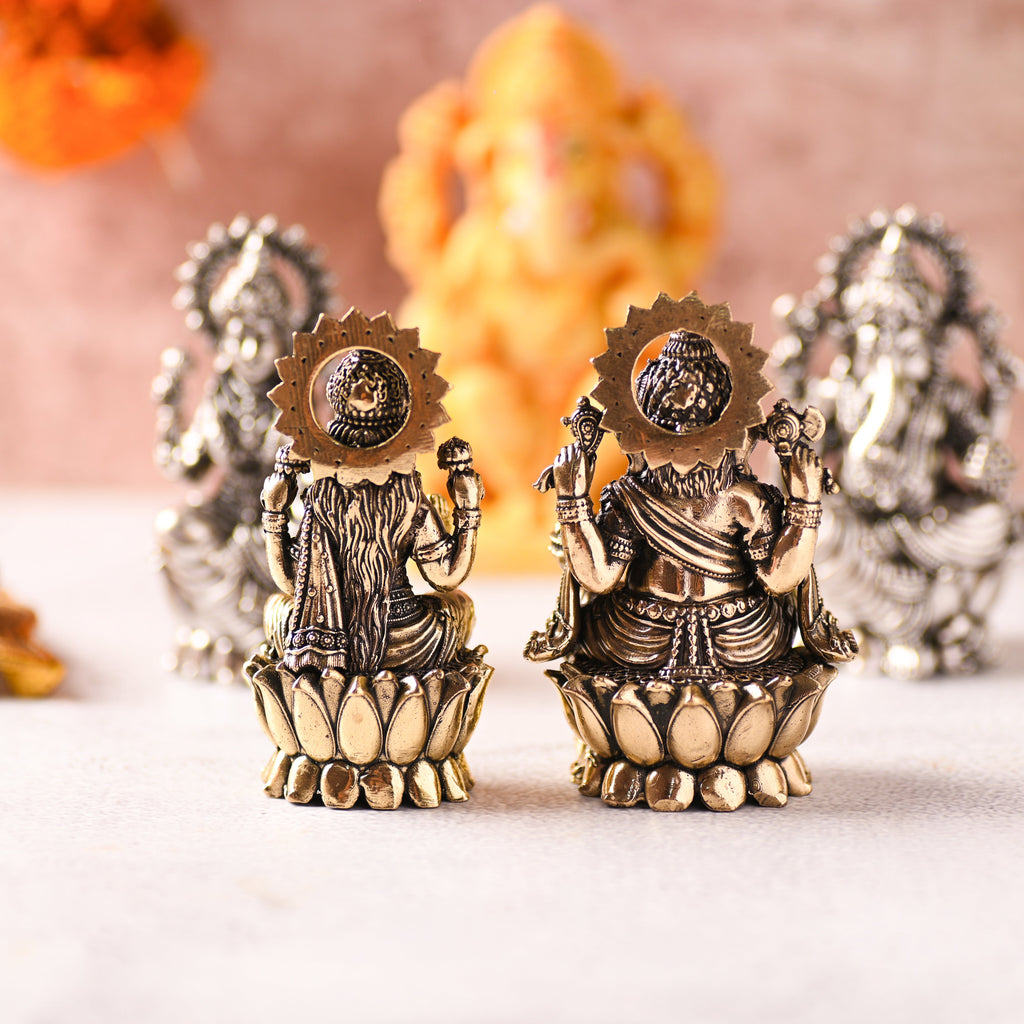 Brass Superfine Lotus Sitting Ganesha & Lakshmi Lightweight Idol (3.5 Inch) Vedansh Craft