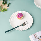 Riona Ribbed Ceramic Snack Plate White 7 Inch Nestasia