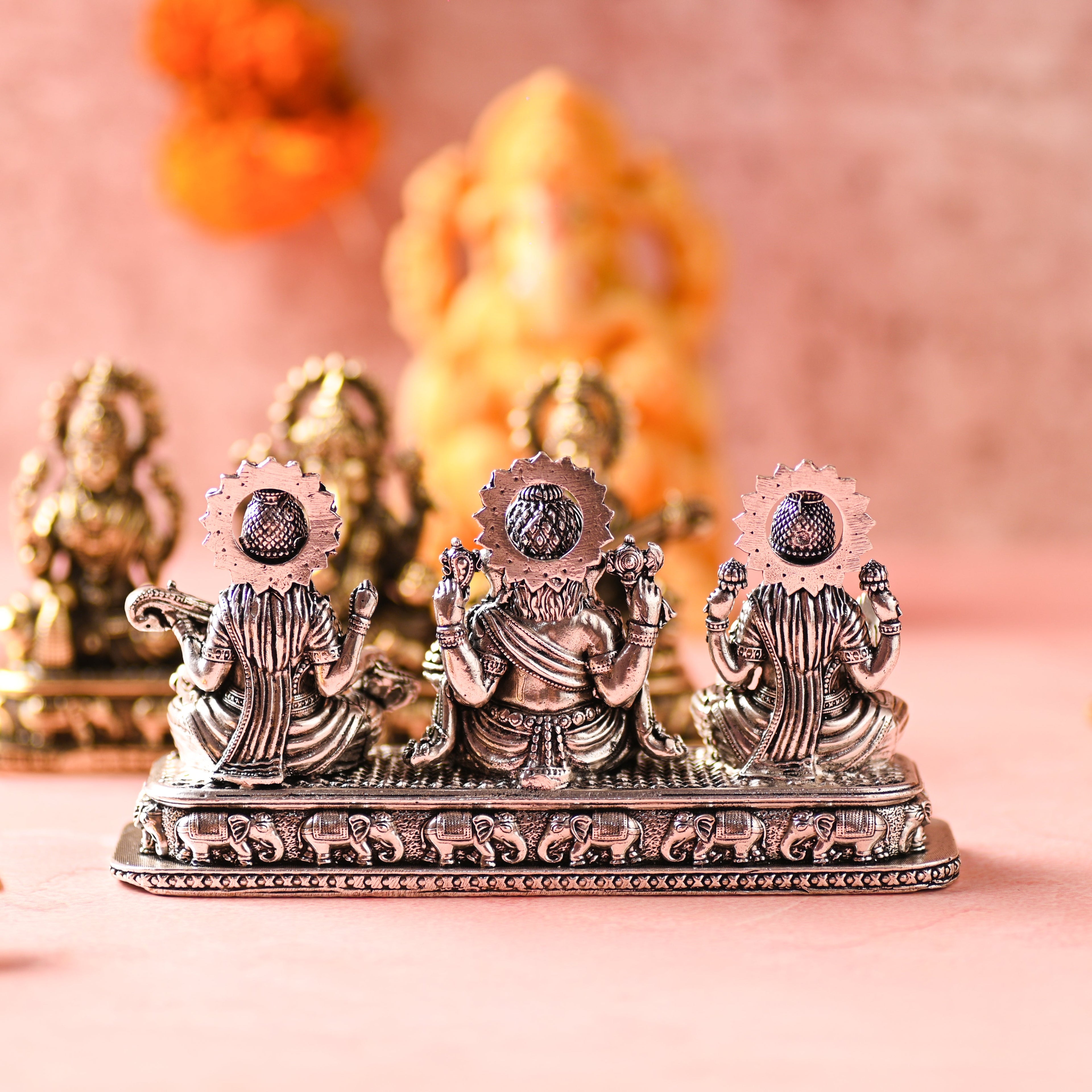 Brass Ganesha, Lakshmi & Saraswati Sitting Lightweight Idols (3 Inch) Vedansh Craft