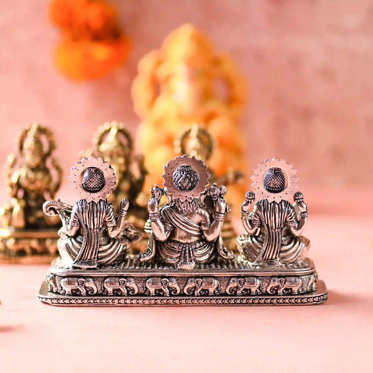 Brass Ganesha, Lakshmi & Saraswati Sitting Lightweight Idols (3 Inch) Vedansh Craft
