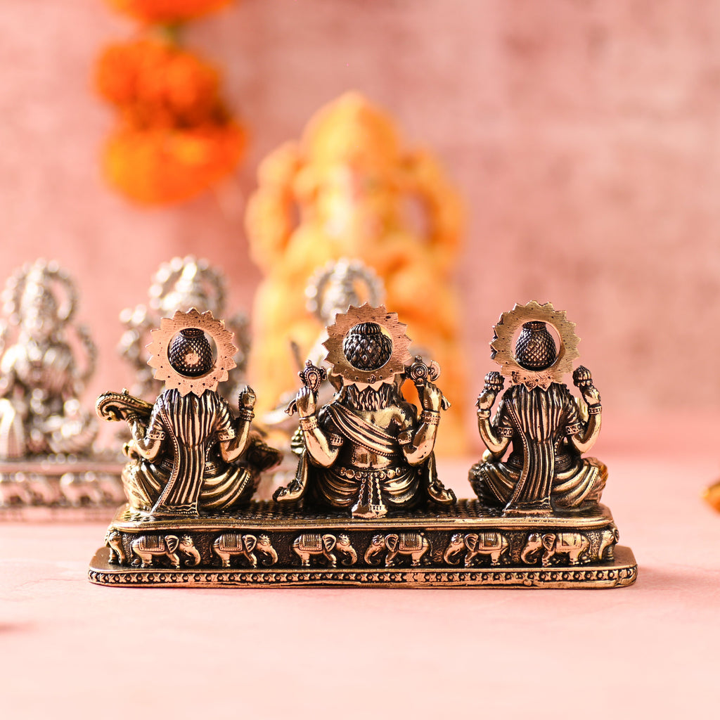 Brass Ganesha, Lakshmi & Saraswati Sitting Lightweight Idols (3 Inch) Vedansh Craft