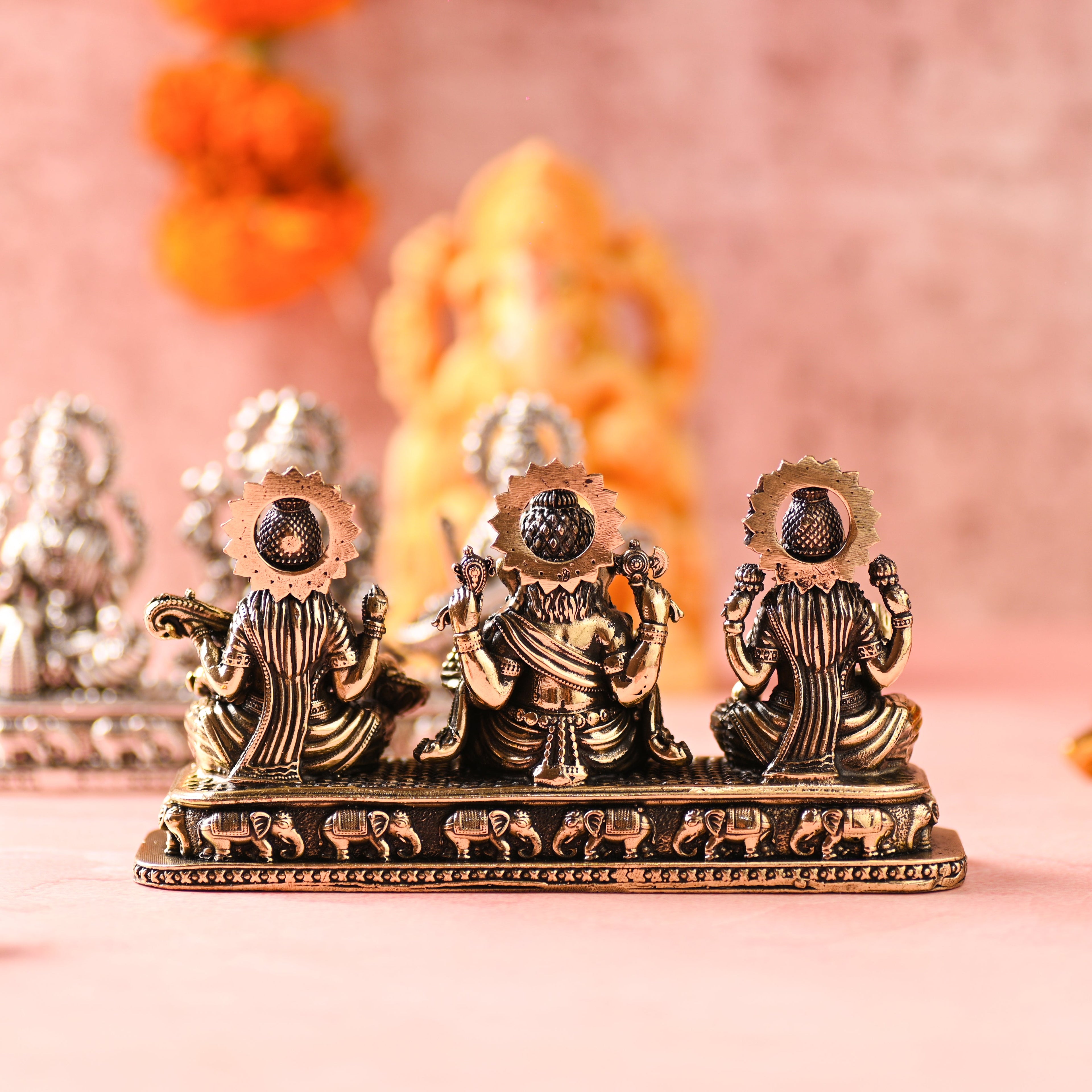 Brass Ganesha, Lakshmi & Saraswati Sitting Lightweight Idols (3 Inch) Vedansh Craft