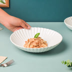 Riona Ribbed Ceramic Pasta Dish White 9 Inch Nestasia