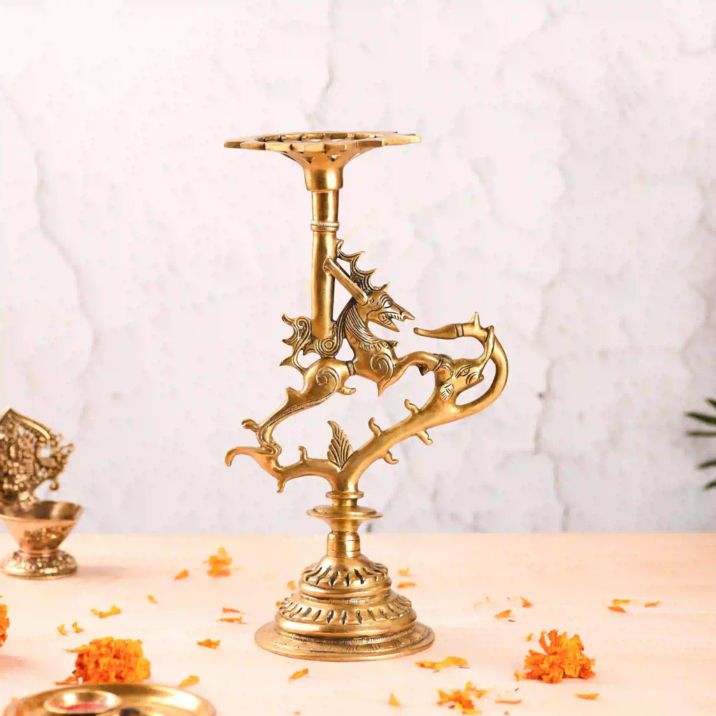 Brass Yali/kirtimukha Candle Stand (12.5 Inch) Vedansh Craft