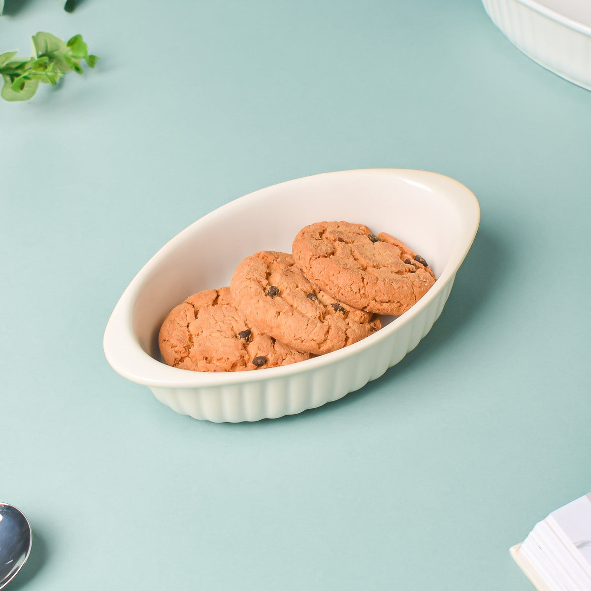 Riona Ribbed Ceramic Baking Dish White 7 Inch Nestasia