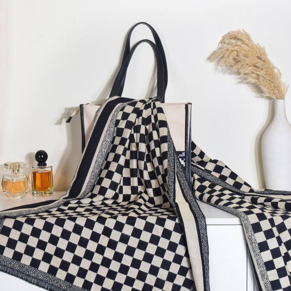 Chequered Designer Black & White Scarf Nestasia