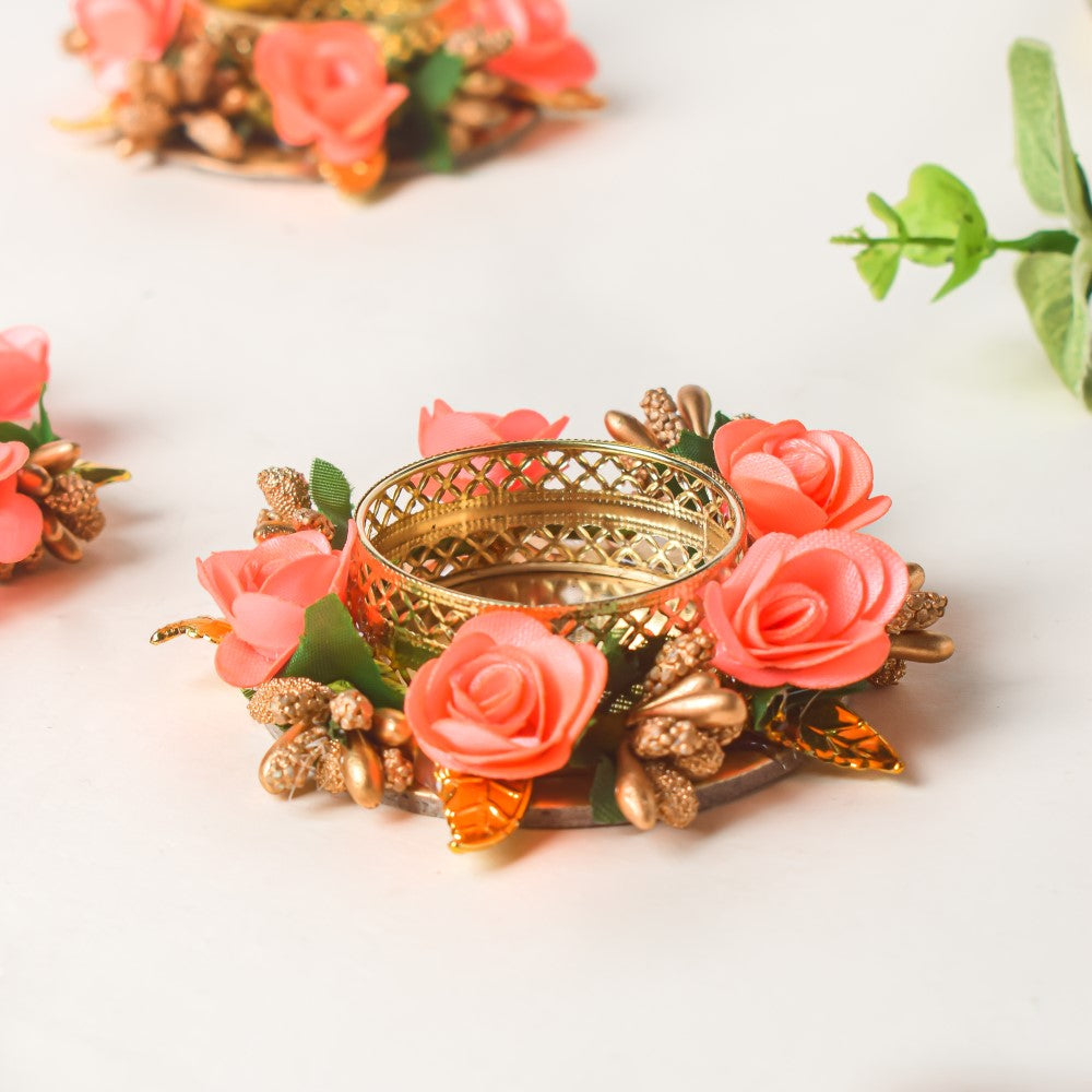 Peach Rose Tea Light Holder Set Of 6 Nestasia