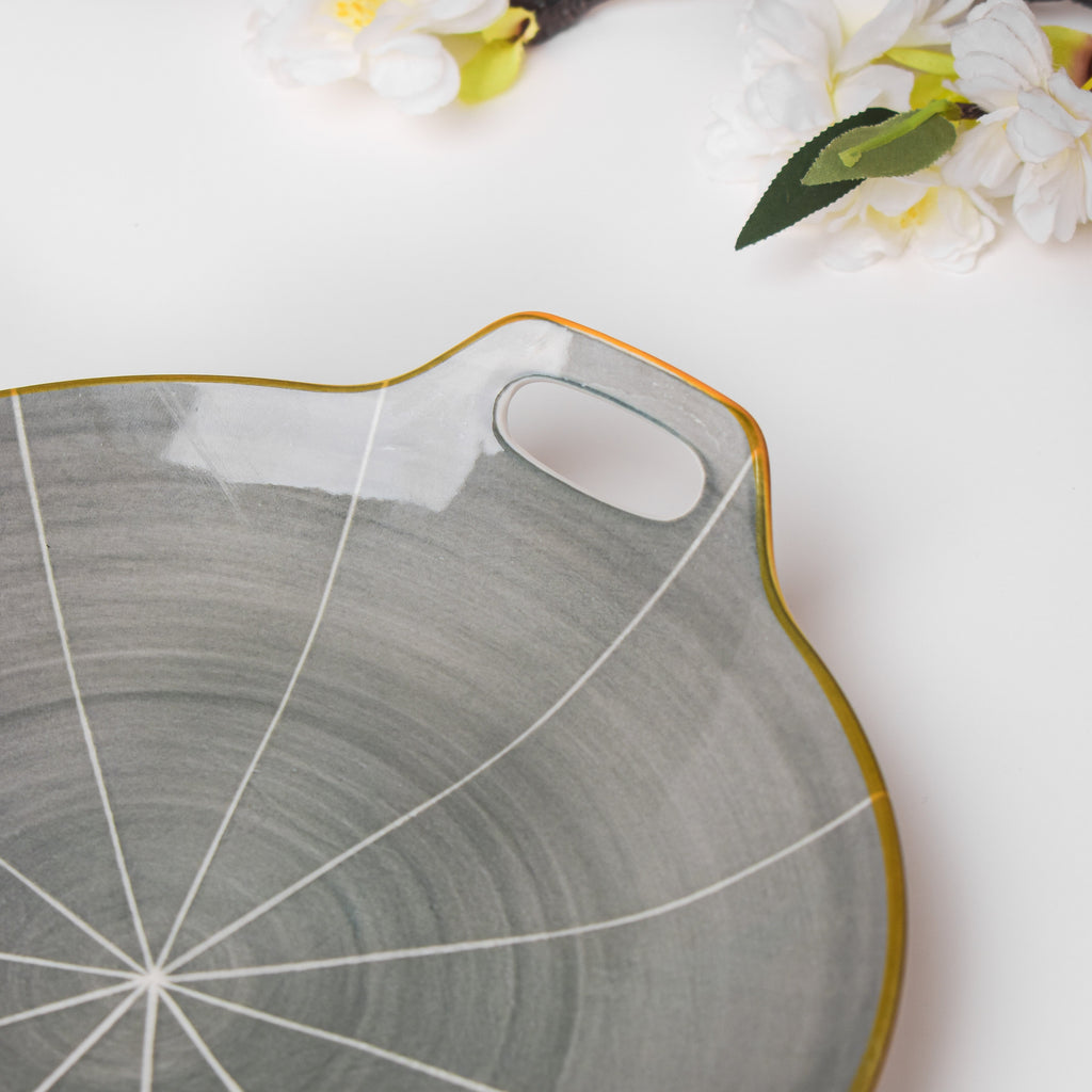 Willow Dark Grey Round Plate With Handle 10 inch