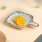 Mandala Yellow Diamonds Square Snack Plate With Handle Nestasia