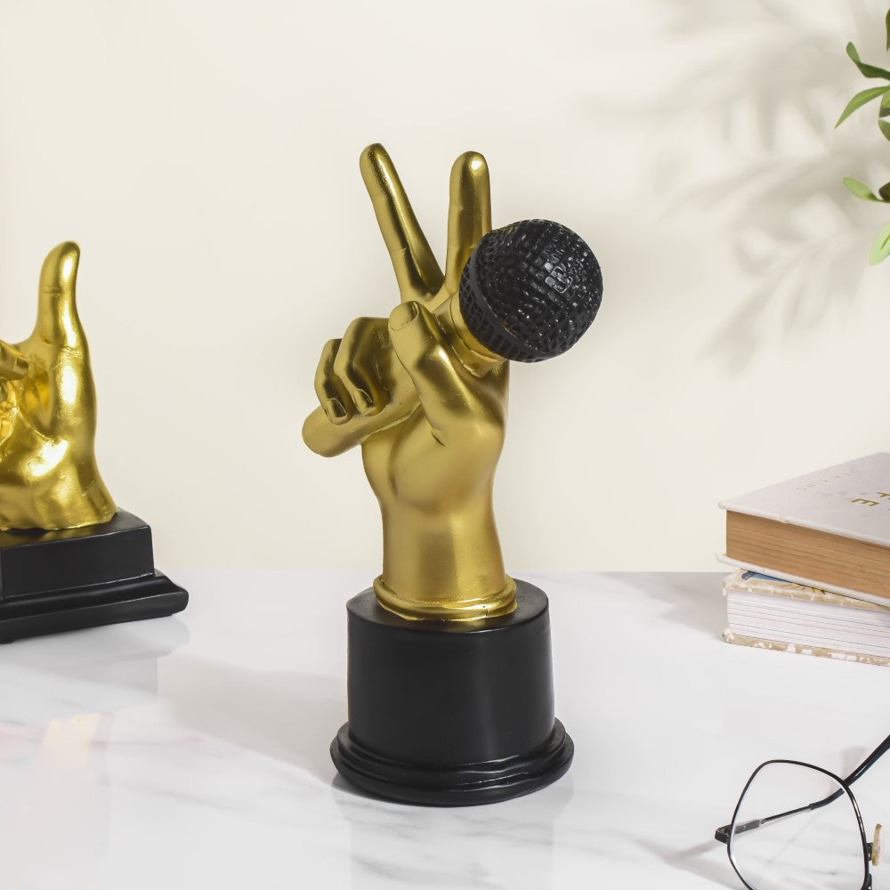 Hand And Mic Decor Showpiece Gold 9 Inch Nestasia