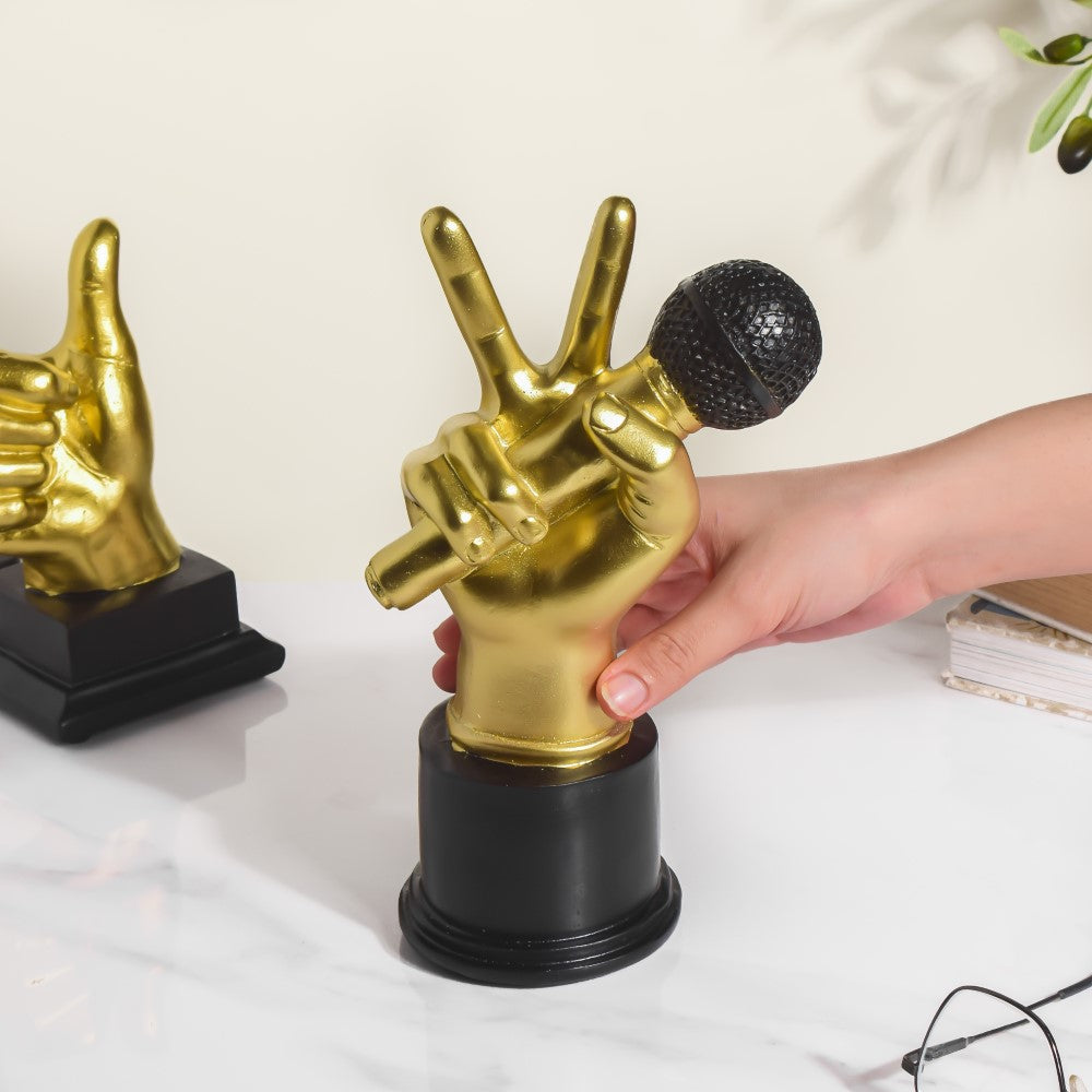 Hand And Mic Decor Showpiece Gold 9 Inch Nestasia