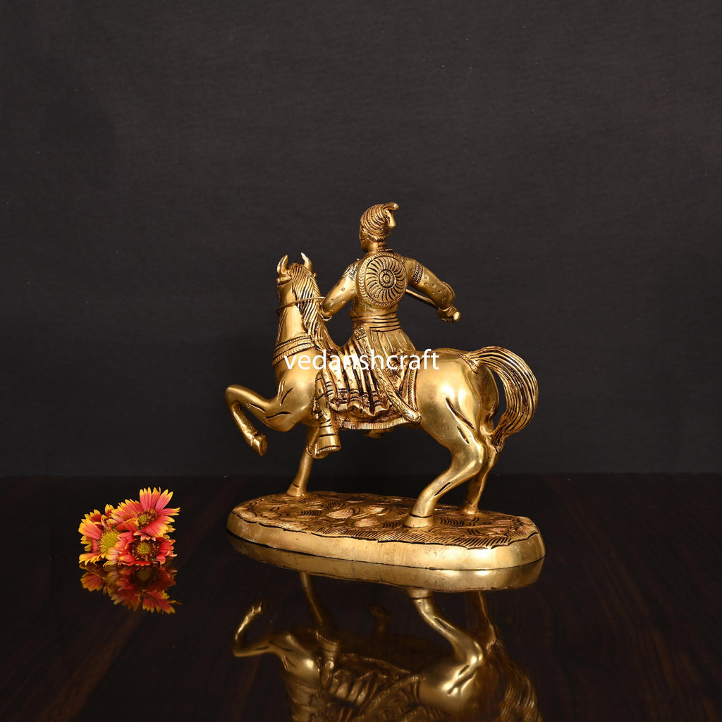 Brass Chatrapati Shivaji Maharaj On Horse Statue (9 Inch) Vedansh Craft