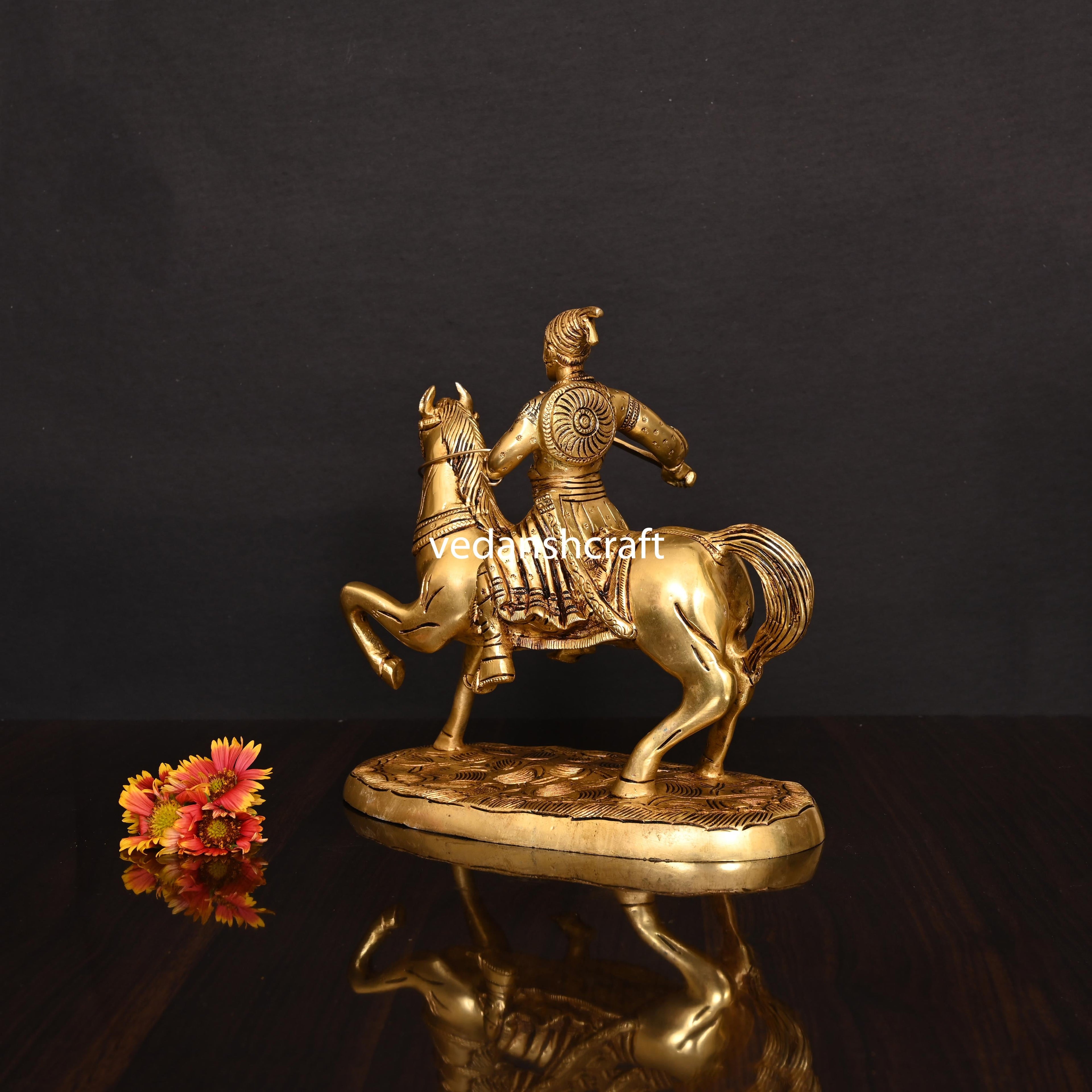 Brass Chatrapati Shivaji Maharaj On Horse Statue (9 Inch) Vedansh Craft