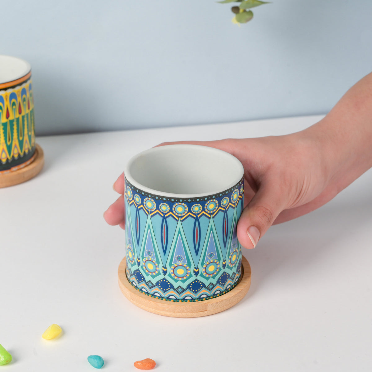 Beaming Blue Planter With Coaster Nestasia
