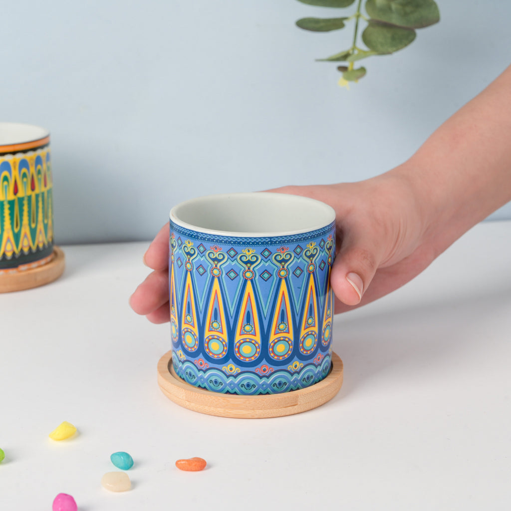 Beaming Blue Traditional Planter With Coaster Nestasia