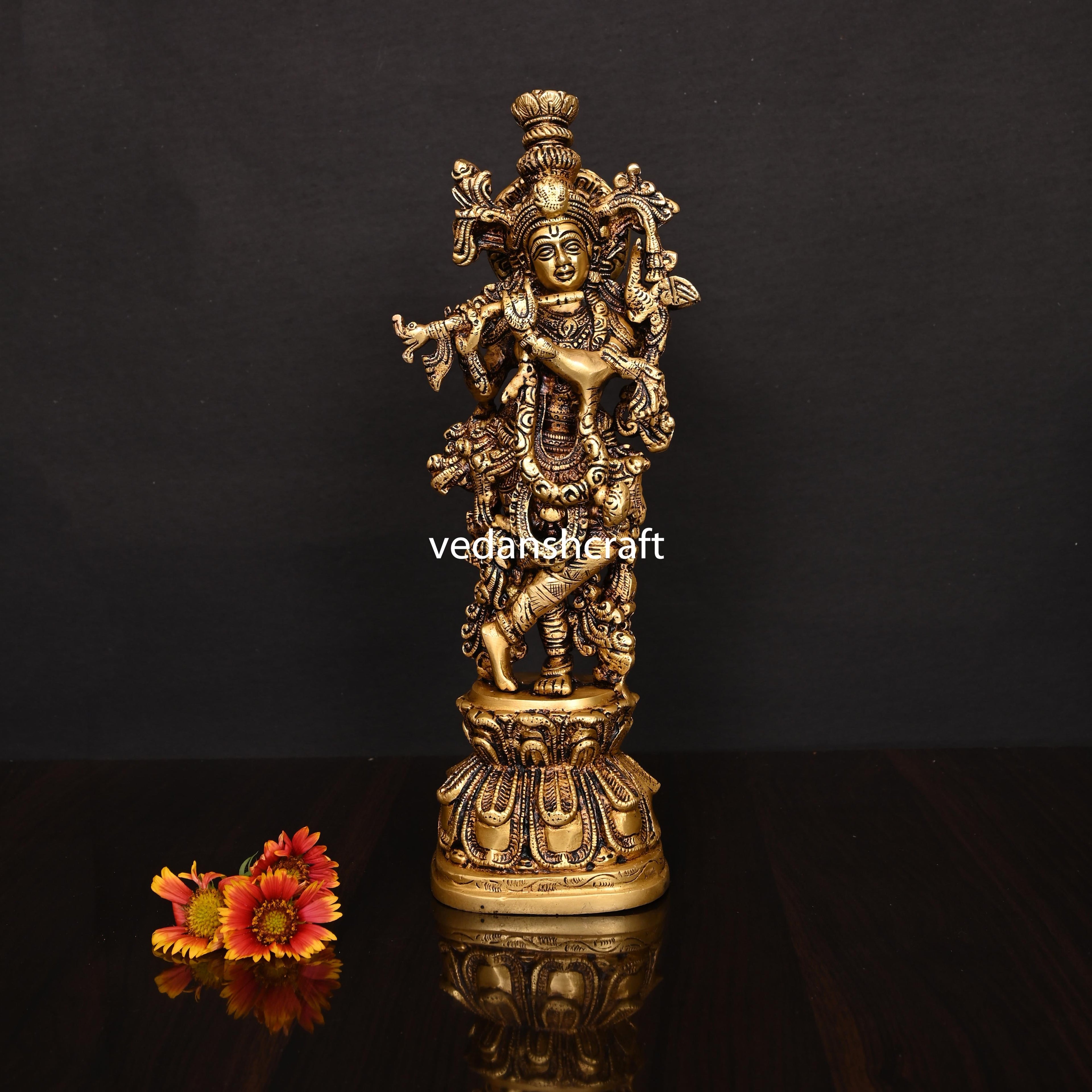 Brass Standing Lord Krishna With Base Idol/Statue (14 Inch) Vedansh Craft
