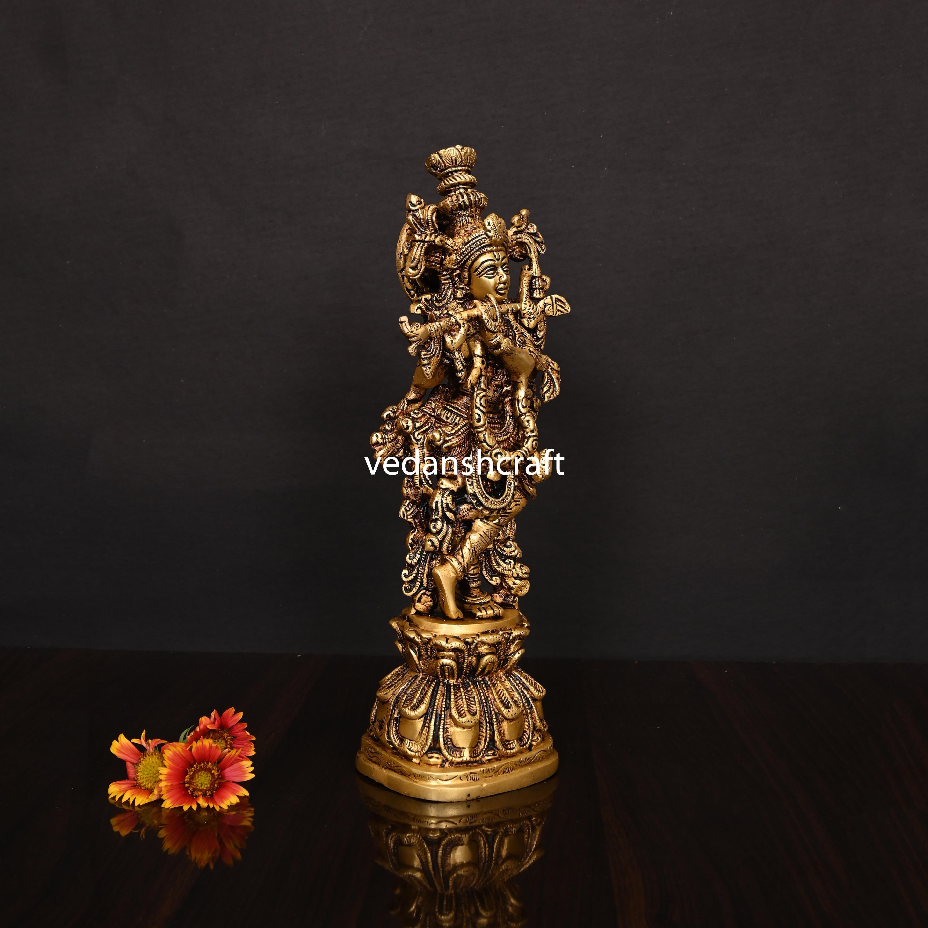 Brass Standing Lord Krishna With Base Idol/Statue (14 Inch) Vedansh Craft