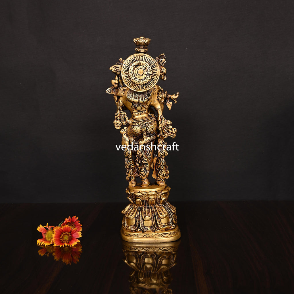Brass Standing Lord Krishna With Base Idol/Statue (14 Inch) Vedansh Craft
