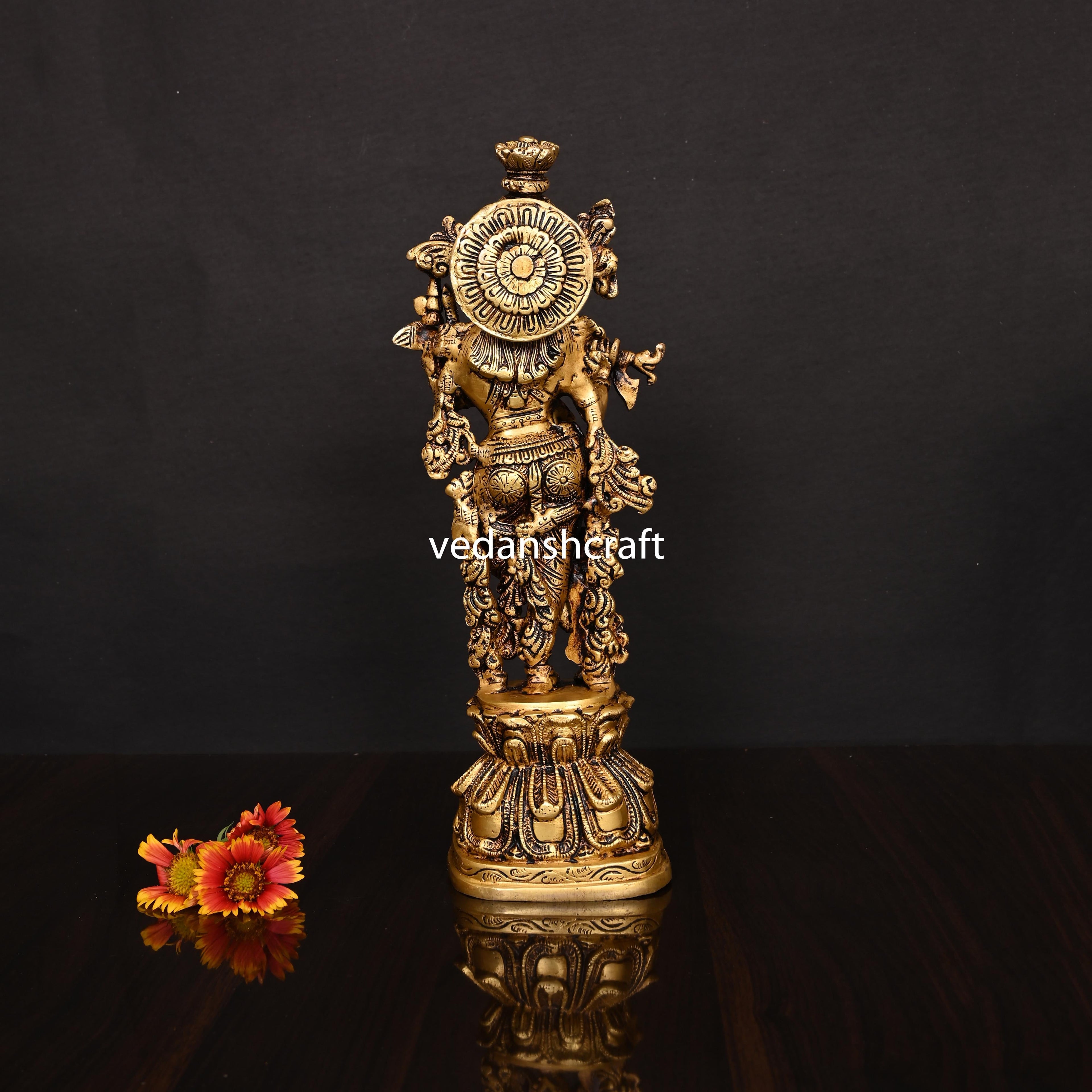 Brass Standing Lord Krishna With Base Idol/Statue (14 Inch) Vedansh Craft