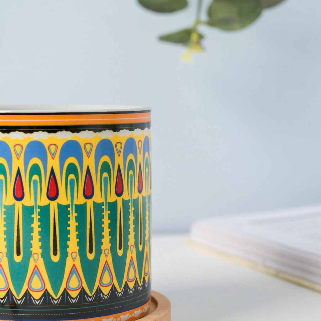 Beaming Green Ceramic Planter With Coaster Nestasia