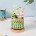 Beaming Green Ceramic Planter With Coaster Nestasia
