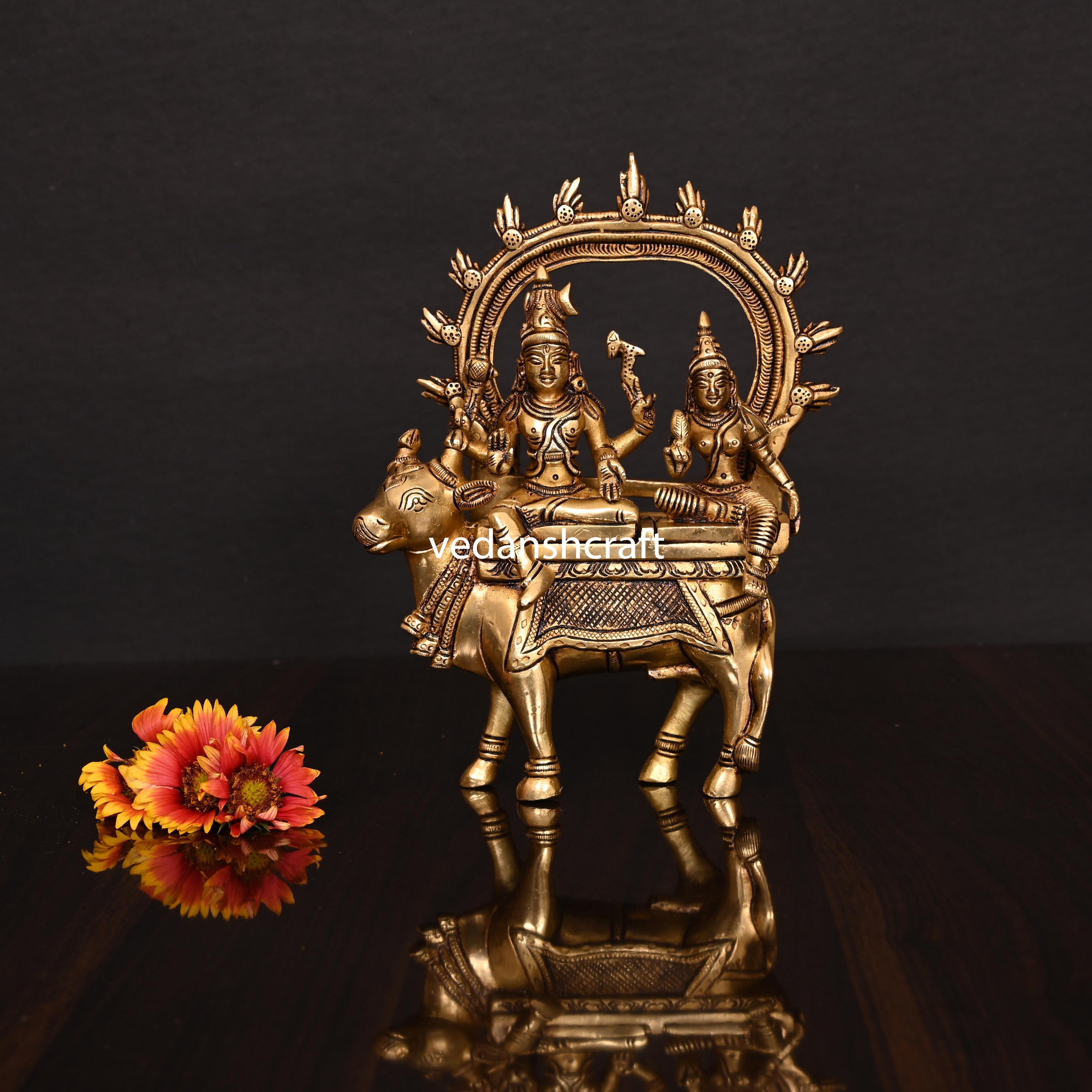 Brass Superfine Shiva Parvati With Nandi Idol (8 Inch) Vedansh Craft