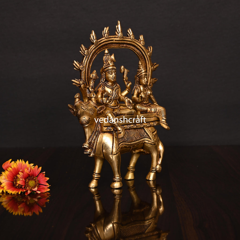 Brass Superfine Shiva Parvati With Nandi Idol (8 Inch) Vedansh Craft