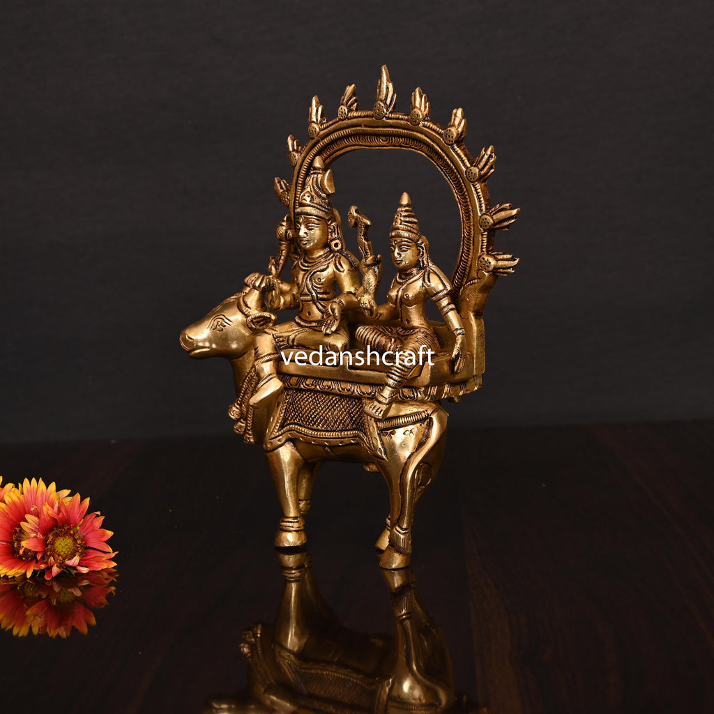 Brass Superfine Shiva Parvati With Nandi Idol (8 Inch) Vedansh Craft