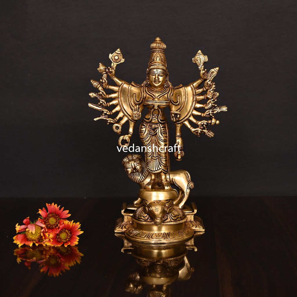 Brass Goddess Standing Mahishasura Mardini Superfine Idol (9.5 Inch) Vedansh Craft