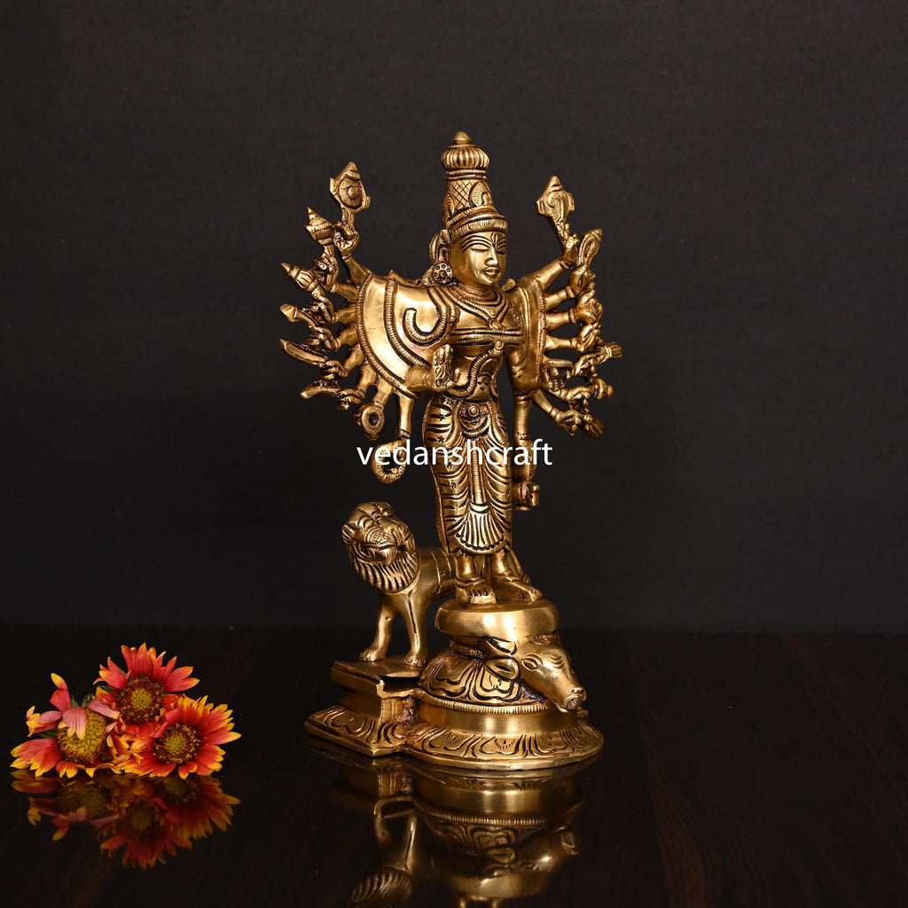 Brass Goddess Standing Mahishasura Mardini Superfine Idol (9.5 Inch) Vedansh Craft