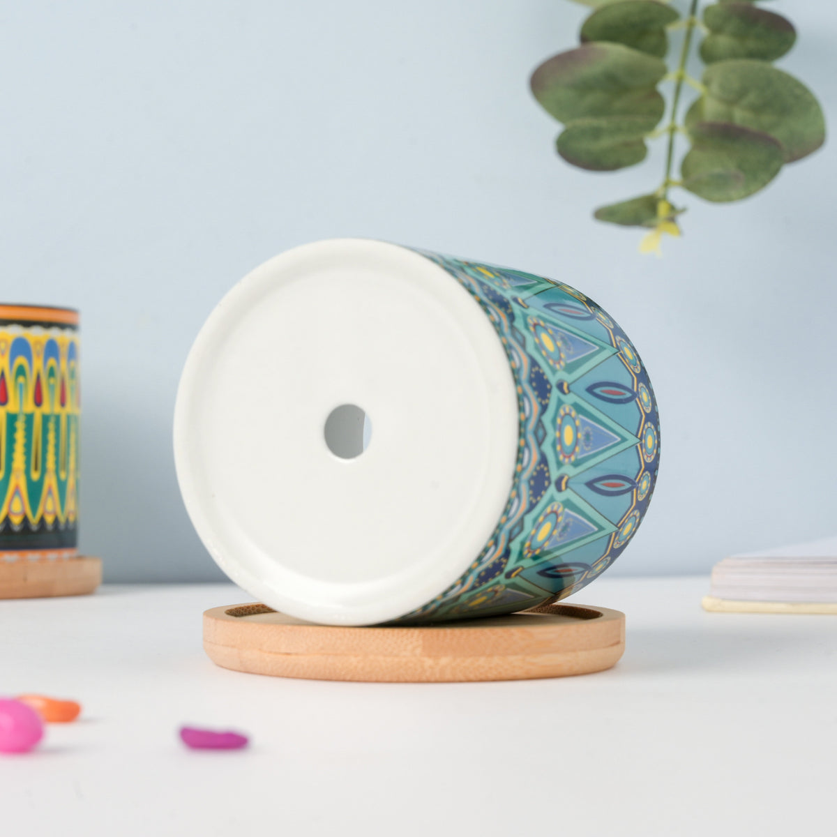 Beaming Blue Planter With Coaster Nestasia