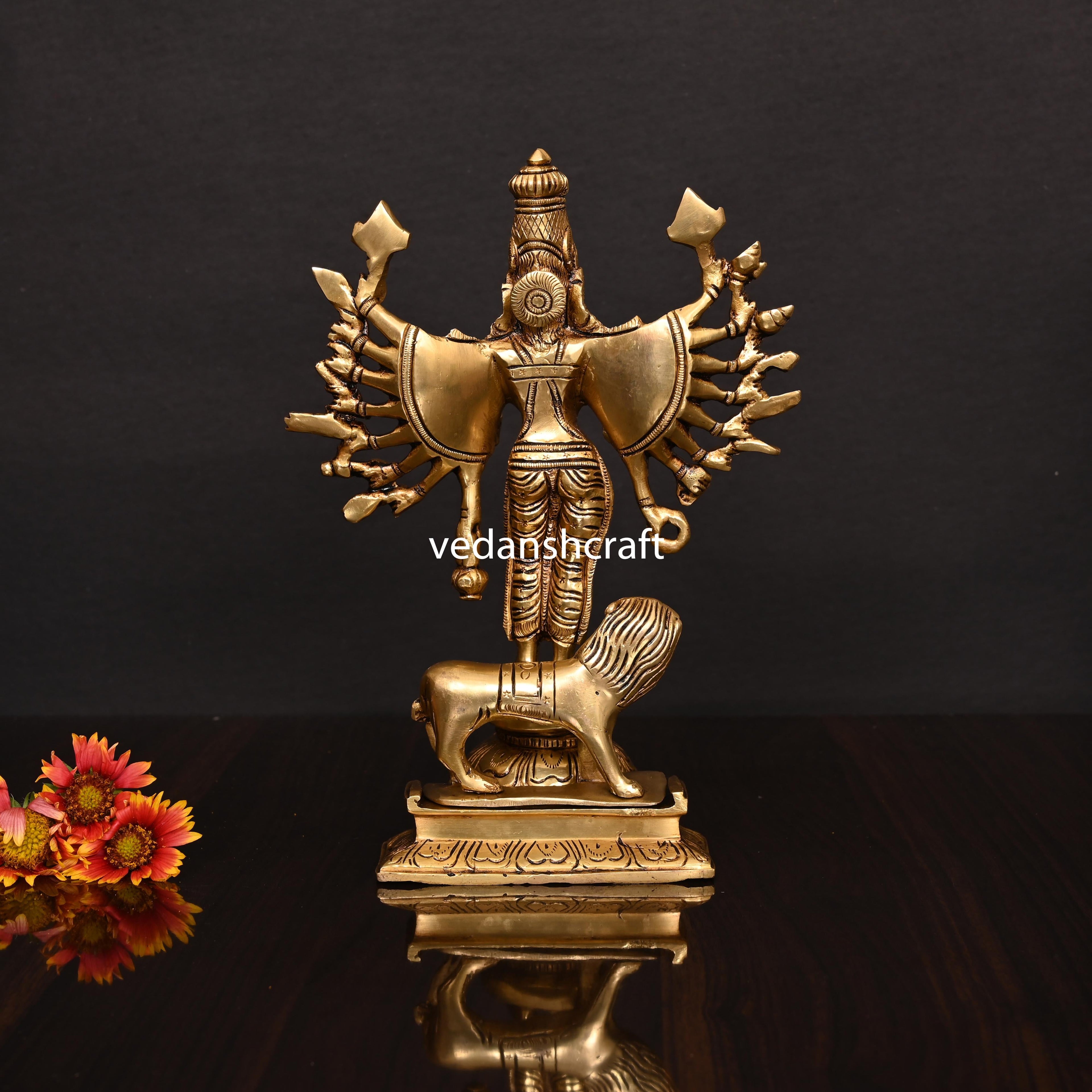Brass Goddess Standing Mahishasura Mardini Superfine Idol (9.5 Inch) Vedansh Craft
