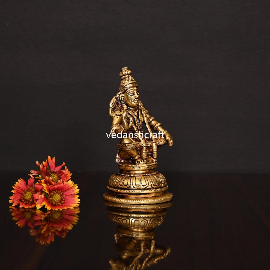 Brass Lord Ayyappa/Ayyappan Idol (5.2 Inch) Vedansh Craft