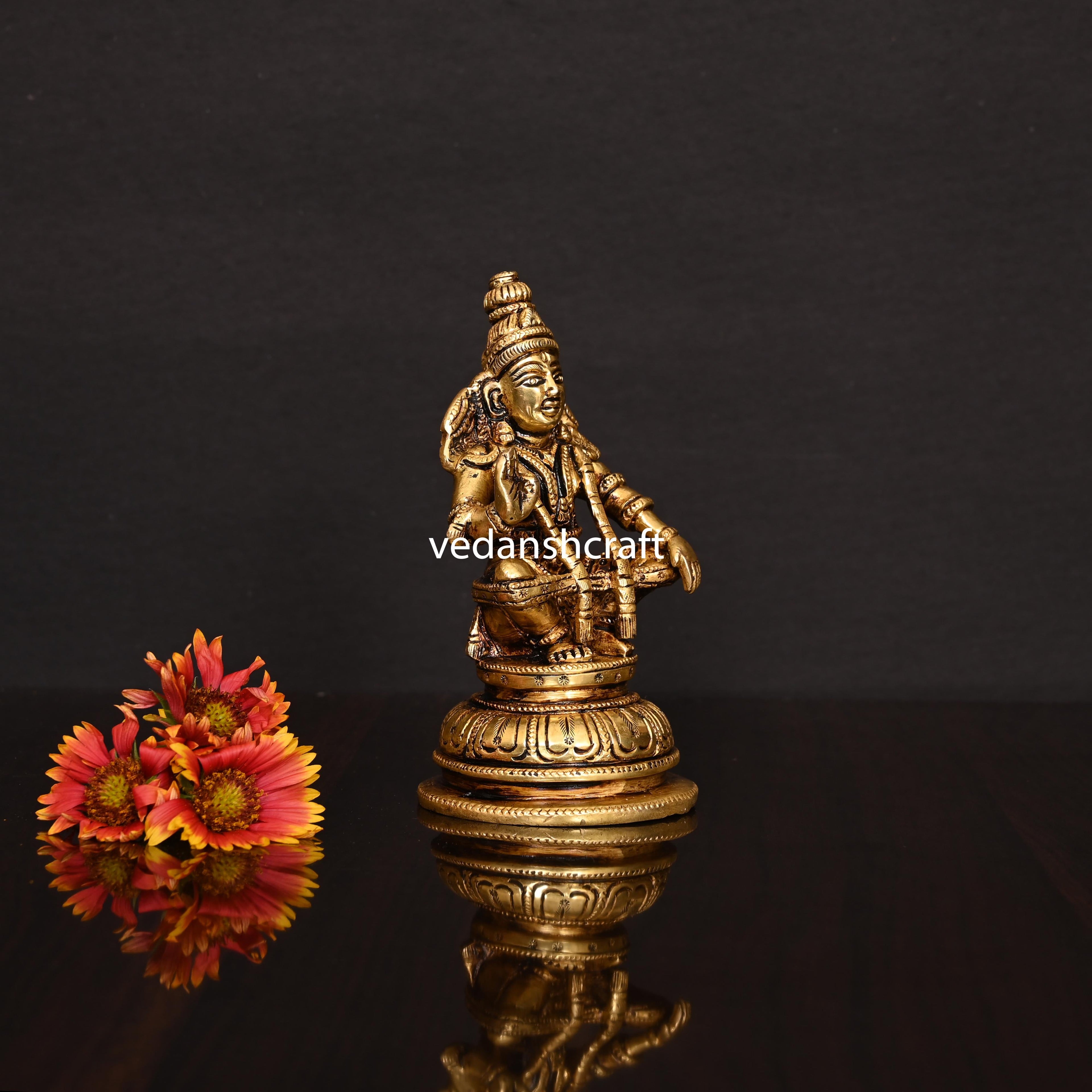 Brass Lord Ayyappa/Ayyappan Idol (5.2 Inch) Vedansh Craft