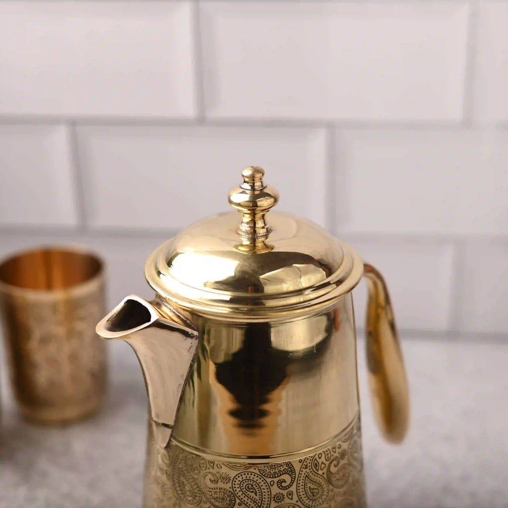 Brass Handcarved Water Jug With Lid Vedansh Craft