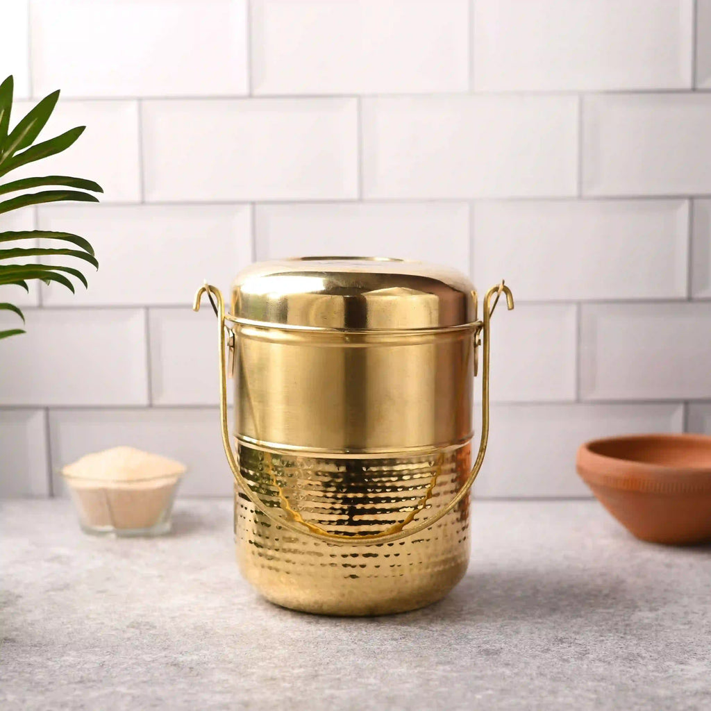 Brass Elegant Hammered Milk Pot With Lid (8.7 Inch) Vedansh Craft
