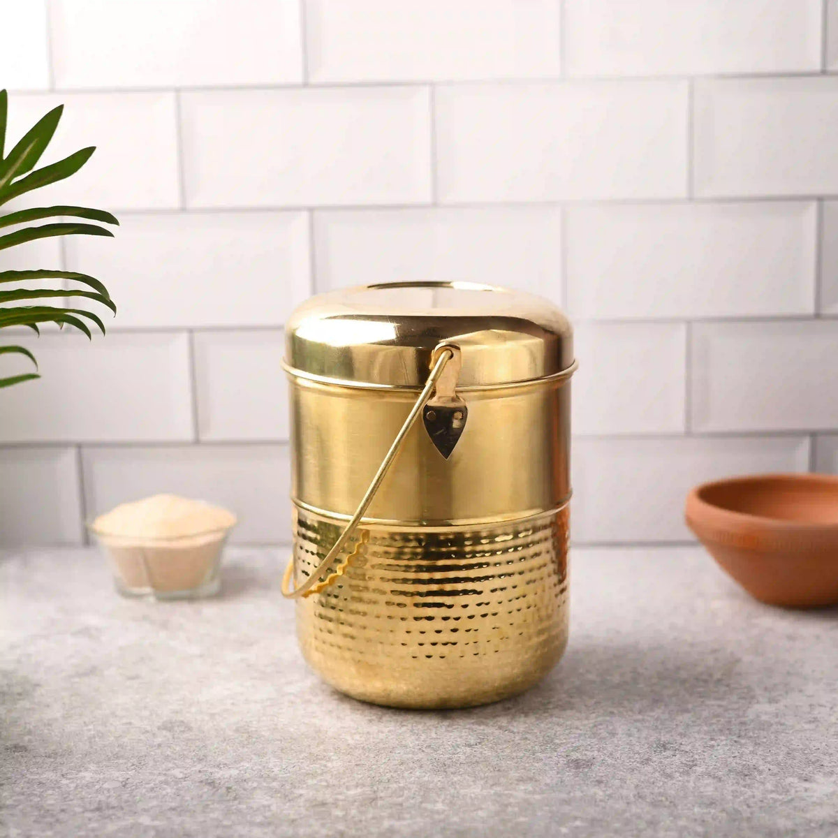 Brass Elegant Hammered Milk Pot With Lid (8.7 Inch) Vedansh Craft