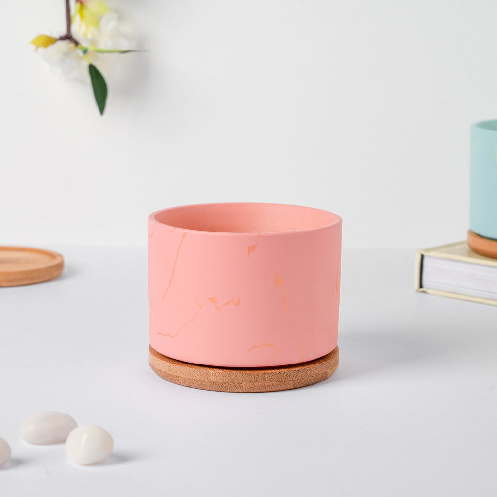 Orchid Pink Ceramic Planter With Coaster Nestasia