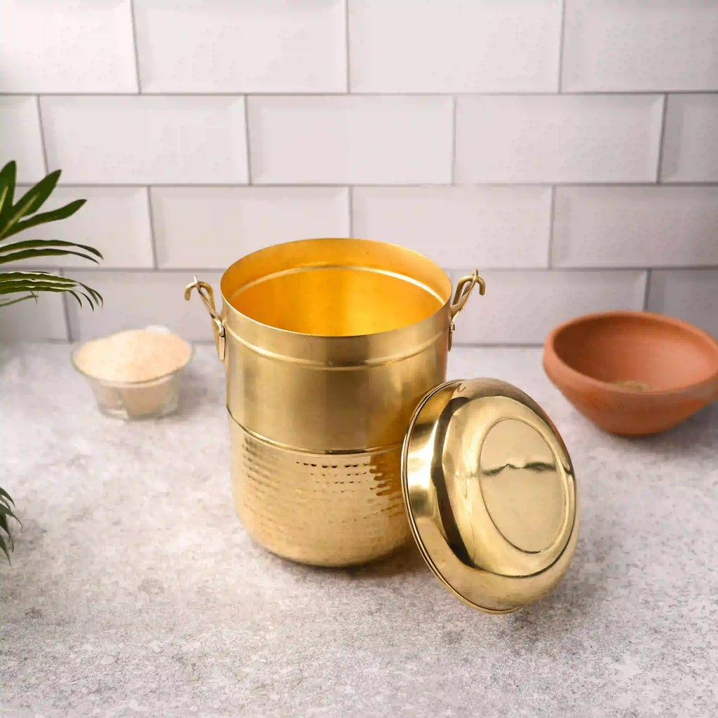 Brass Elegant Hammered Milk Pot With Lid (8.7 Inch) Vedansh Craft