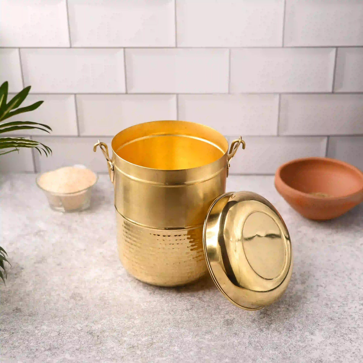 Brass Elegant Hammered Milk Pot With Lid (8.7 Inch) Vedansh Craft