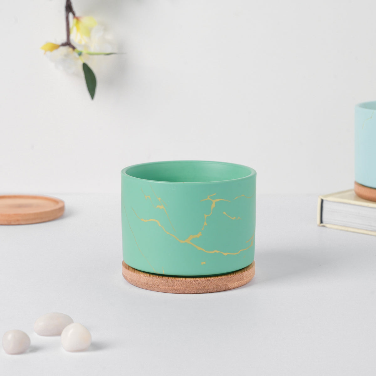 Maple Green Ceramic Planter With Coaster