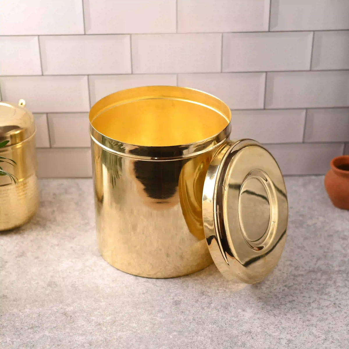 Brass Storage Container With Lid (11 Inch) Vedansh Craft