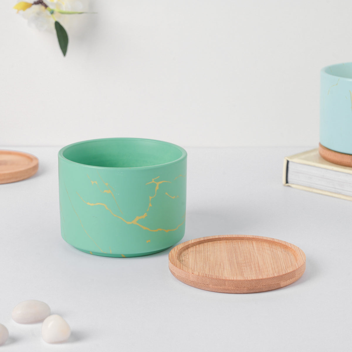 Maple Green Ceramic Planter With Coaster
