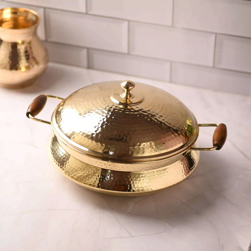 Brass Hammered Handi With Lid – Premium Indian Brassware (6.5 Inch) Vedansh Craft