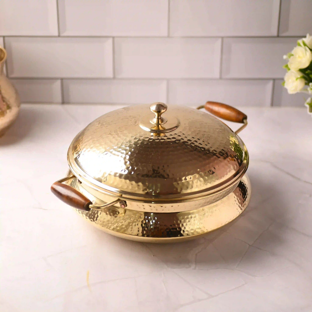Brass Hammered Handi With Lid – Premium Indian Brassware (6.5 Inch) Vedansh Craft