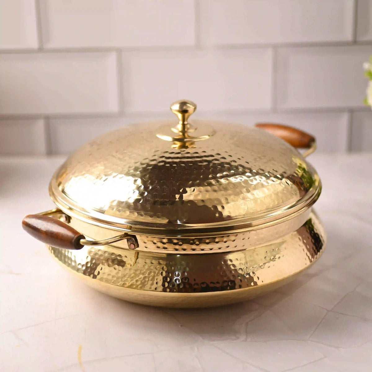 Brass Hammered Handi With Lid – Premium Indian Brassware (6.5 Inch) Vedansh Craft