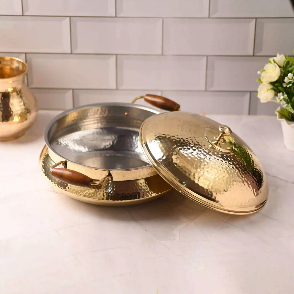 Brass Hammered Handi With Lid – Premium Indian Brassware (6.5 Inch) Vedansh Craft