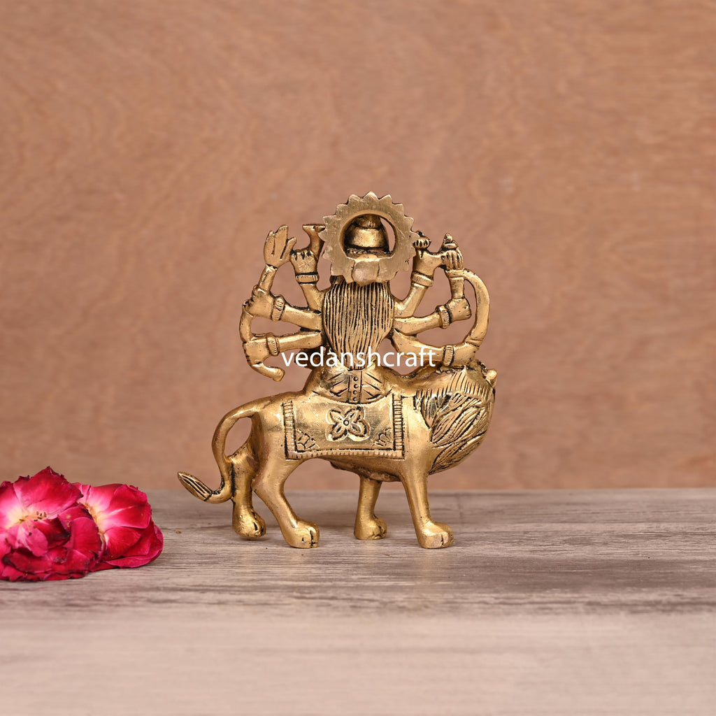 Brass Goddess Durga Sitting On Lion Idol (5"Inch) Vedansh Craft
